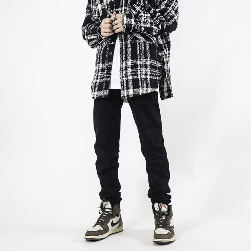 Z POCKET美式高街休闲显瘦修身黑色牛仔裤男款潮牌直筒裤子夏季女