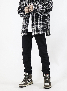 Z POCKET美式高街休闲显瘦修身黑色牛仔裤男款潮牌直筒裤子夏季女