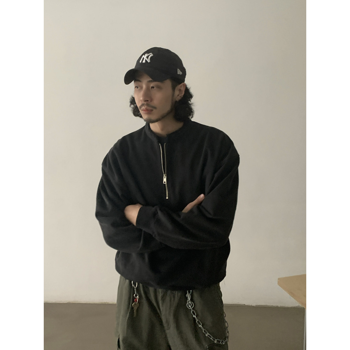 INKNOTS美式复古宽松Boxy短款半拉链卫衣男女休闲套头圆领外套潮