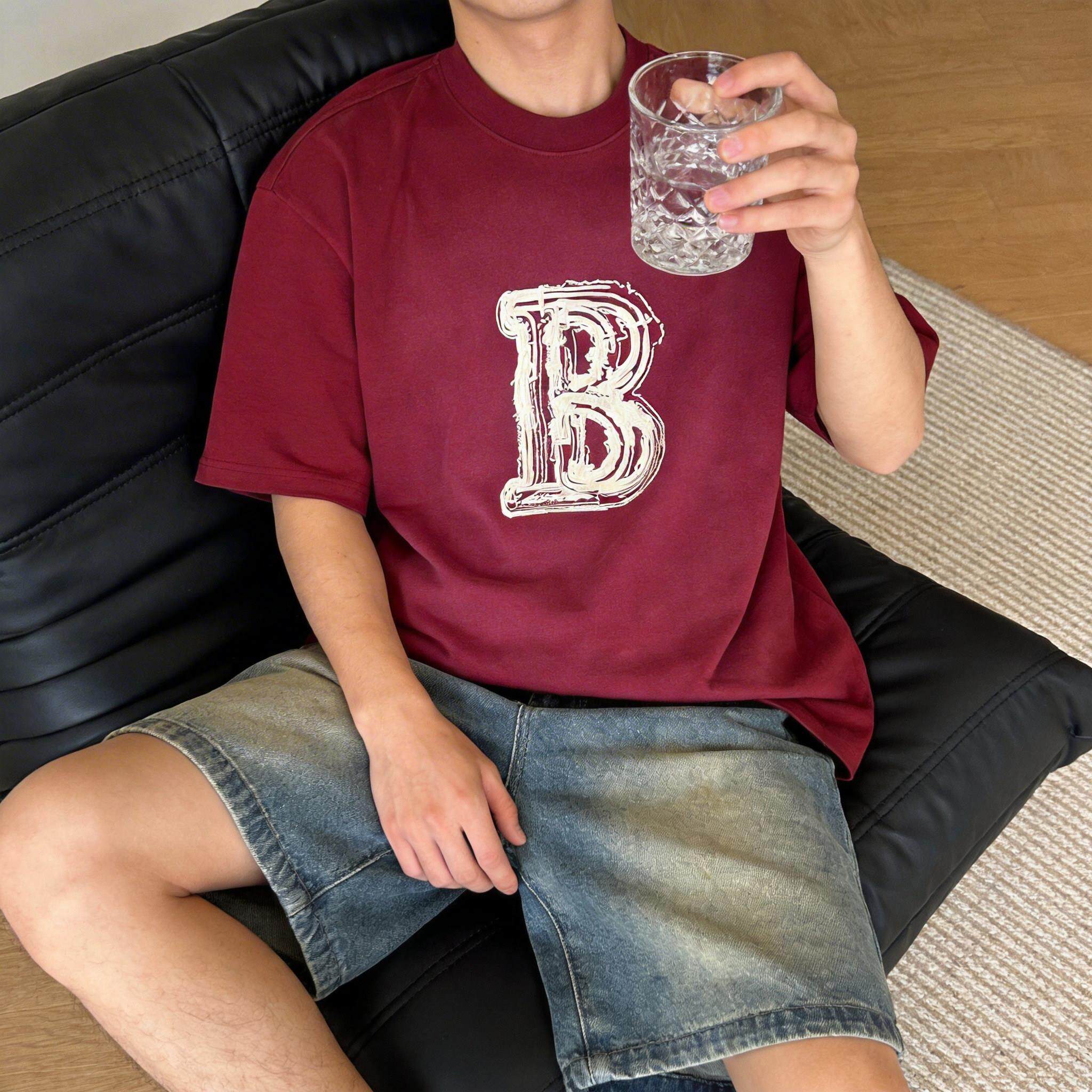 Nnoptop夏天美式重磅纯棉短袖t恤男圆领高级感痞帅宽松潮流上衣男