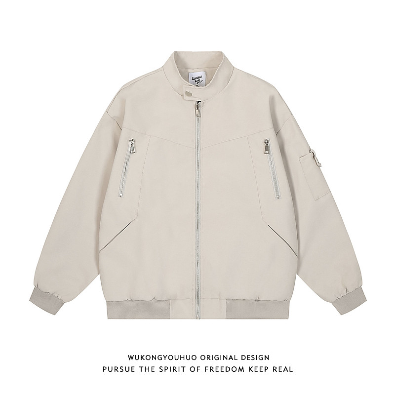 悟空有货美式高街立领工装飞行员夹克男潮牌拉链设计感棒球服外套