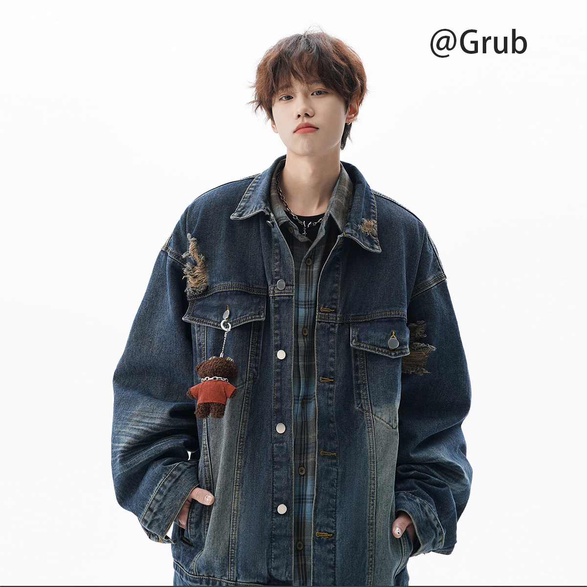 美式破洞牛仔夹克男女春