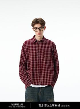 MADWITCH美式复古红色格子衬衫外套男女宽松休闲新款长袖外套上衣