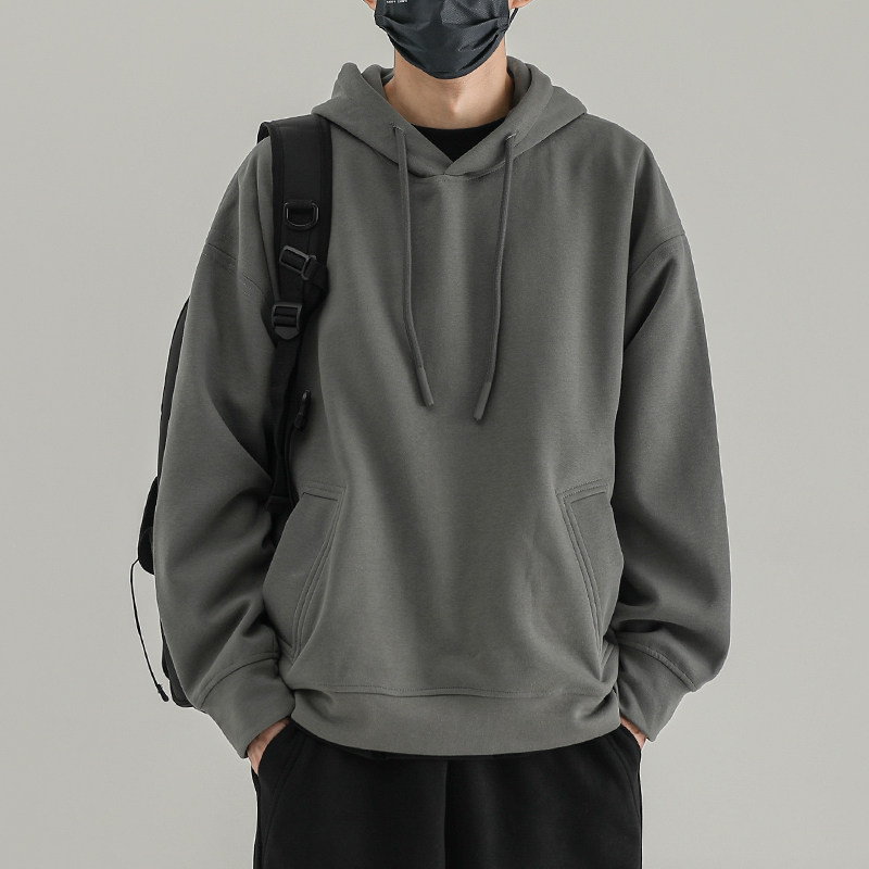 抗皱连帽卫衣男春秋休闲宽松美式潮牌灰色外套冬季加绒打底内搭衫