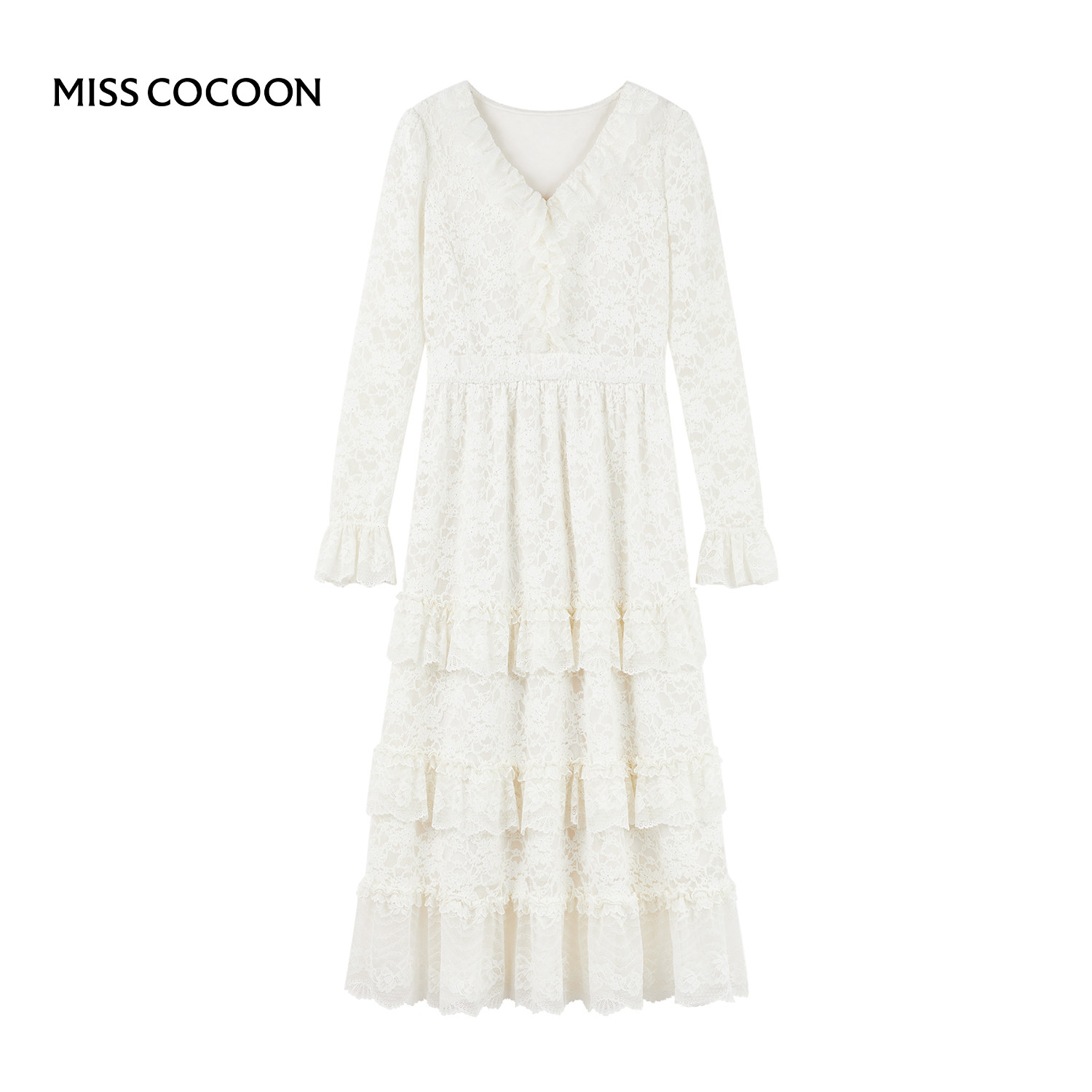 【七七酱专享】MISSCOCOON收腰白色绒感蕾丝蛋糕连衣裙,女装/女士精品,连衣裙,淘宝优惠券,粉丝福利购,淘宝优惠卷