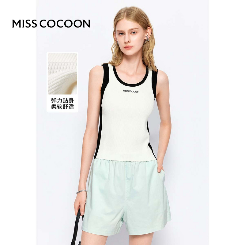 可可尼cocoon百搭黑白撞色针织吊带背心春夏
