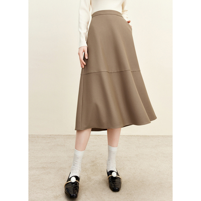MISSCOCOON基础款半身裙松紧腰A字型复古棕色长裙秋冬