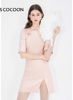 MISSCOCOON新中式流苏珠片小香风连衣裙水晶盘扣秋款