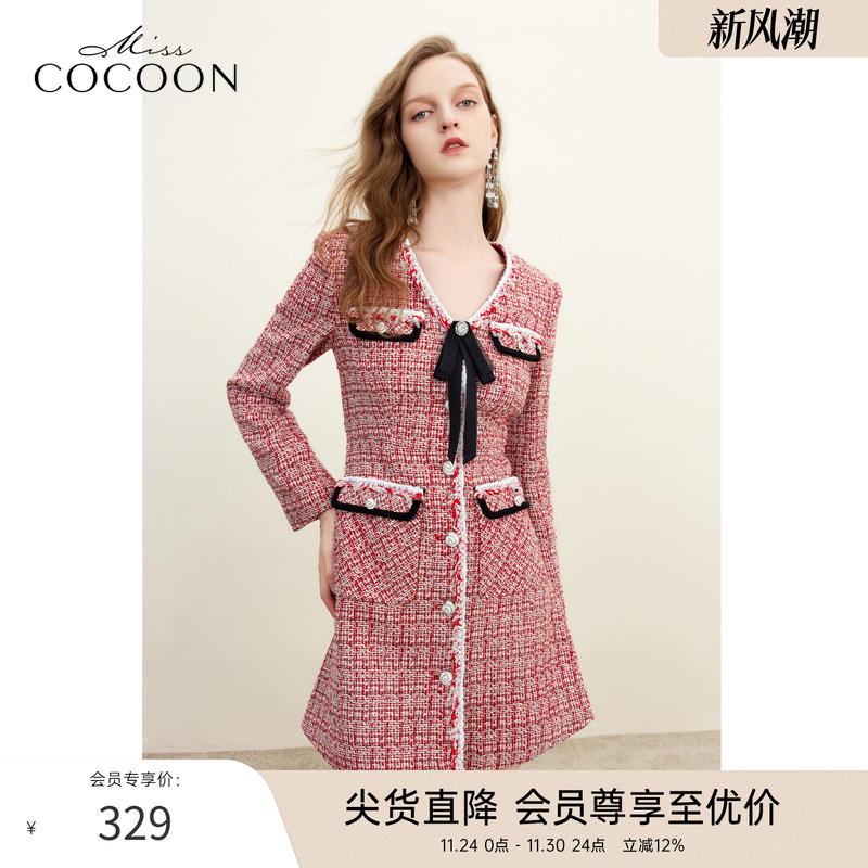 COCOON小香风蝴蝶结连衣裙