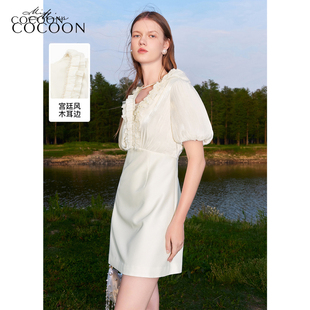 夏季 可可尼cocoon宫廷风木耳边连衣裙款 复古连衣裙春夏