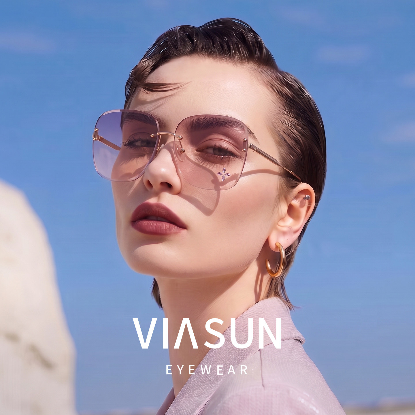 VIASUN女无边框渐变色防UV墨镜