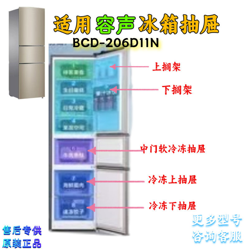 适用海信冰箱BCD-205YK1FQ 冷藏搁架 冷冻室抽屉 抽屉前盖 收纳盒