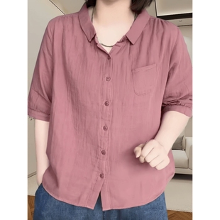 polo领纽扣口袋设计上衣百搭休闲宽松妈妈装 薄款 新款 衬衫 女士夏季