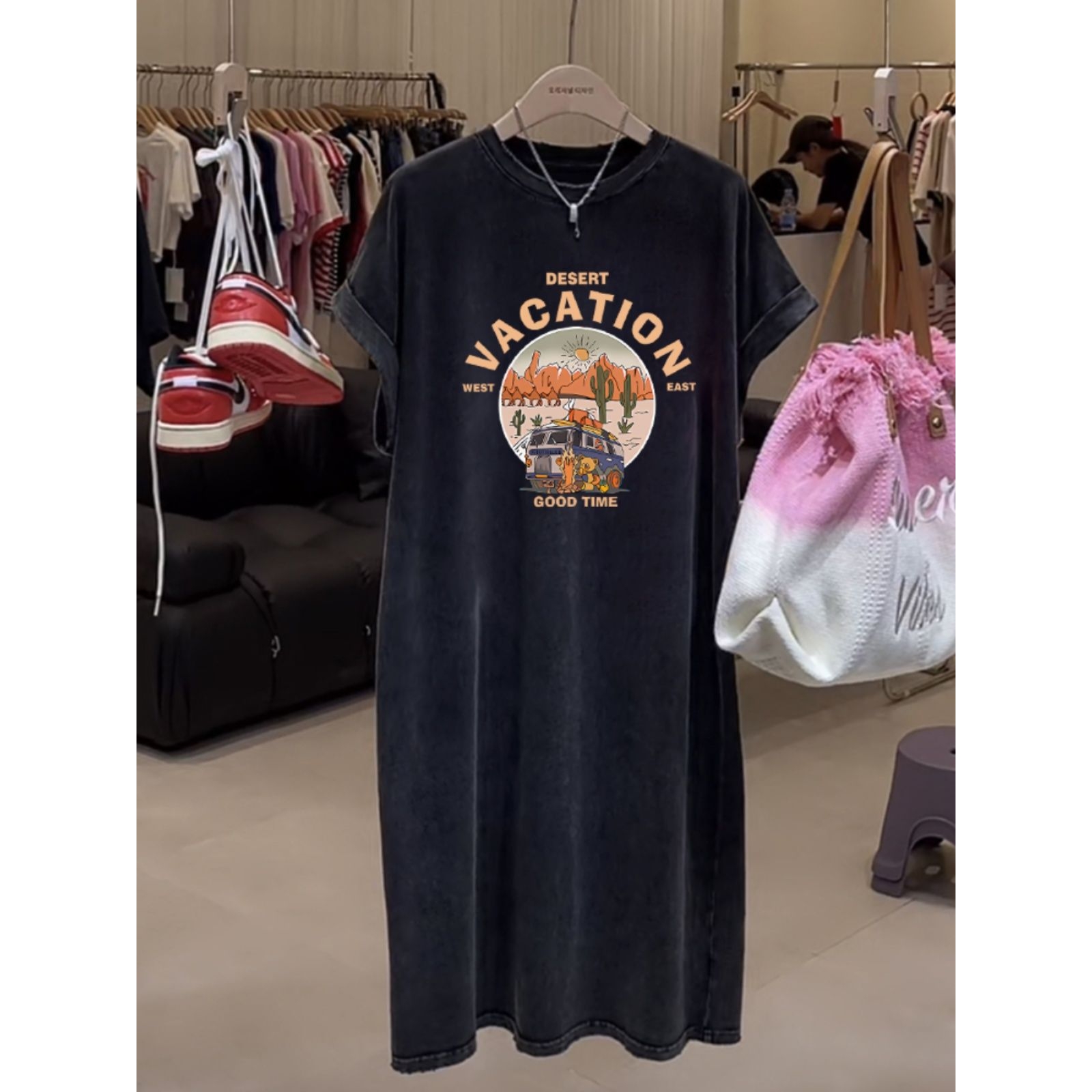 大码女装纯棉短袖t恤连衣裙子夏季衣服胖mm宽松遮肚减龄显瘦长裙