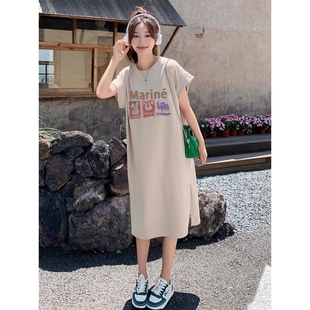 大碼 純棉短袖 t恤連衣裙夏季 小個子衣服微胖mm遮肚子顯瘦長裙 女裝