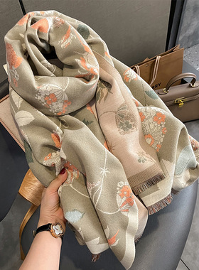 法国BGCG粉色围巾女秋冬季韩版百搭羊毛羊绒双面两用加厚保暖披肩