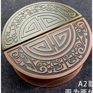 新中式圆形门把手雕刻定制半圆木门大门拉手仿古铜玻璃门拉手