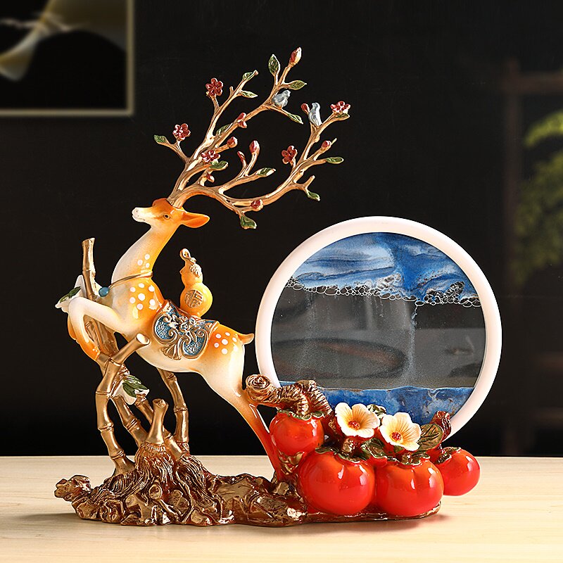 简约现代事事如意招财鹿沙漏流沙画摆件家居玄关酒柜电视柜装饰品