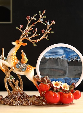 简约现代事事如意招财鹿沙漏流沙画摆件家居玄关酒柜电视柜装饰品