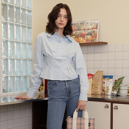 修身淑女单排扣长袖显高显瘦衬衫