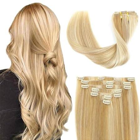 Clip in Hair Extensions Real Human Hair Blonde Clip in Ha