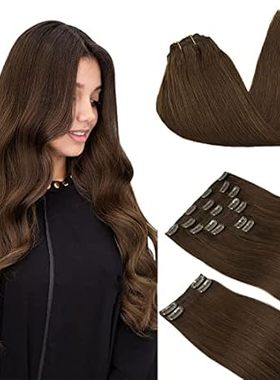 DOORES Clip in Hair Extensions Real Human Hair， Chocolate