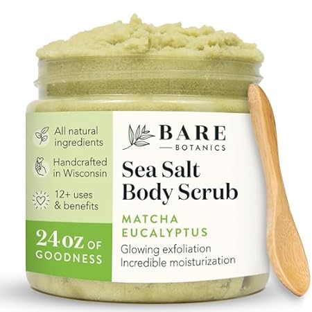 Bare Botanics Matcha Eucalyptus Body Scrub 24oz | Made in