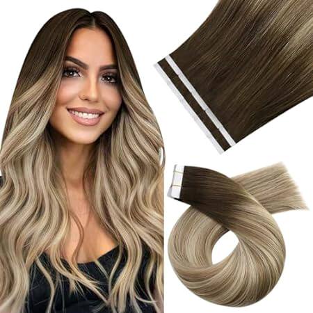 Moresoo Tape in Extensions Human Hair Ombre Brown to Ligh