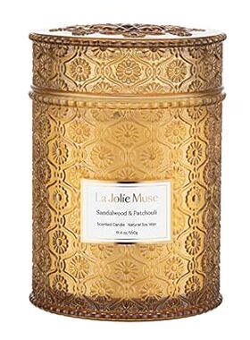 LA Jolie Muse Sandalwood Candles， Wood Wick Candle， Sanda