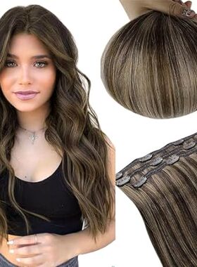 RUNATURE Brown Hair Extensions Clip Ins Highlight Dark Br