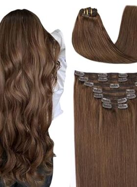 Clip in Hair Extensions Real Human Hair， SURNEL Chocolate