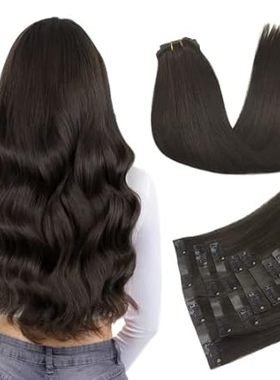 DOORES Clip in Hair Extensions， Dark Brown 14 Inch 110g 7