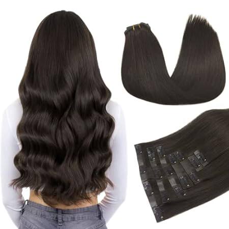 DOORES Clip in Hair Extensions， Dark Brown 14 Inch 110g 7