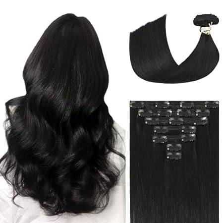 Black Clip in Hair Extensions Real Human Hair， 14 Inch 12