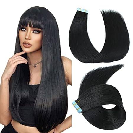 Evala Tape in Hair Extensions Human Hair Black Remy Hair