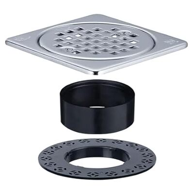 Shower Drain Square 4 Inch with Flange， Drain Grate Kit R