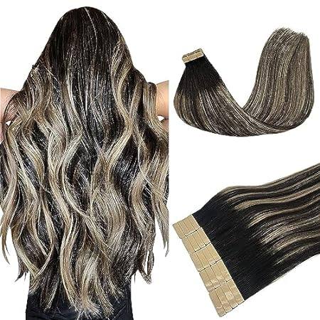 DOORES Human Hair Extensions Tape in Balayage Natural Bla