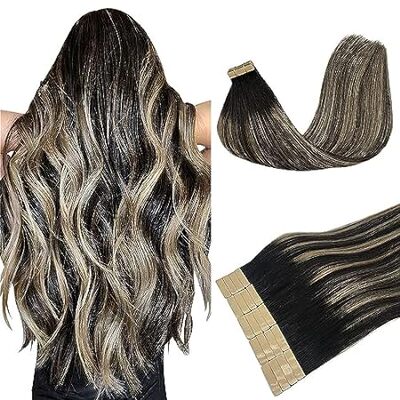 DOORES Human Hair Extensions Tape in Balayage Natural Bla
