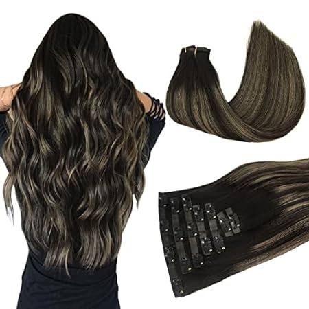 DOORES Hair Extensions Real Human Hair， Natural Black Mix