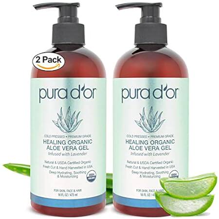 PURA D'OR Organic Aloe Vera Gel Lavender (16oz 2-PACK) Al
