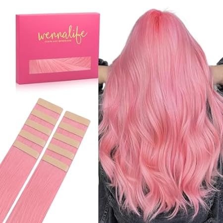 WENNALIFE Tape in Hair Extensions Human Hair Peach Pink T