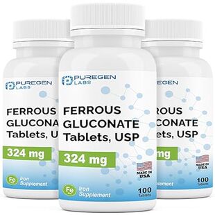 Puregen Labs Ferrous Gluconate 324 mg [High Potency] Iron