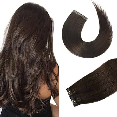 Aison Dark Brown Invisible Tape in Hair Extensions Human