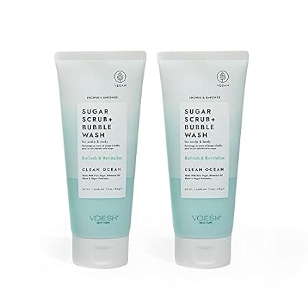 VOESH Sugar Scrub + Bubble Wash， Exfoliating Body Scrub &