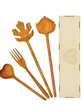 JABIHOME Wooden Serving Spoons and Forks Set of 4， Valent