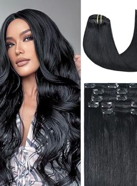 Honsoo Hair Extensions Real Human Hair Clip Ins Jet Black