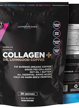 Livingood Daily Vanilla Collagen Peptides Powder Plus Cof