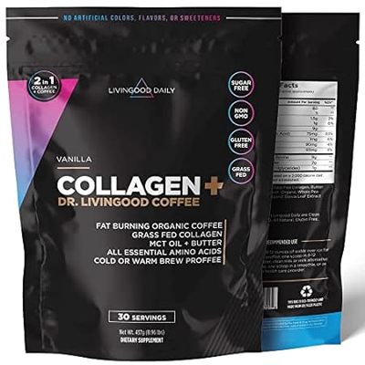 Livingood Daily Vanilla Collagen Peptides Powder Plus Cof