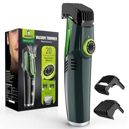 Vacuum Beard Trimmer for Men， Mustache Trimmer with 20 Le