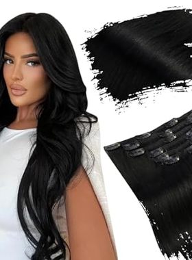 Ugeat Clip in Hair Extensions Human Hair Jet Black Natura